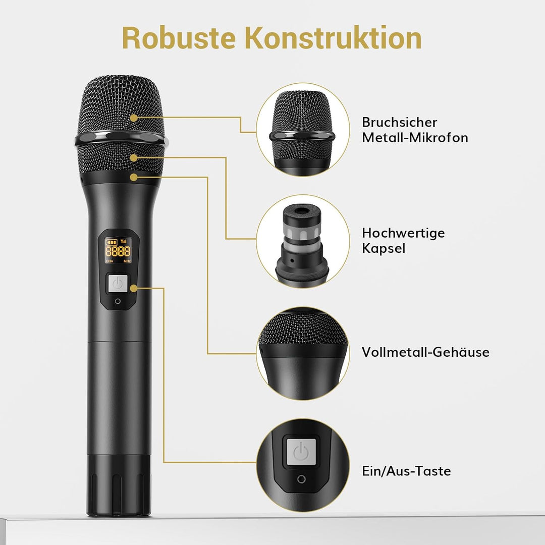 TONOR Wireless Funkmikrofon UHF Professionelles dynamisches drahtloses Dual Mikrofon, Handmikrofonsy