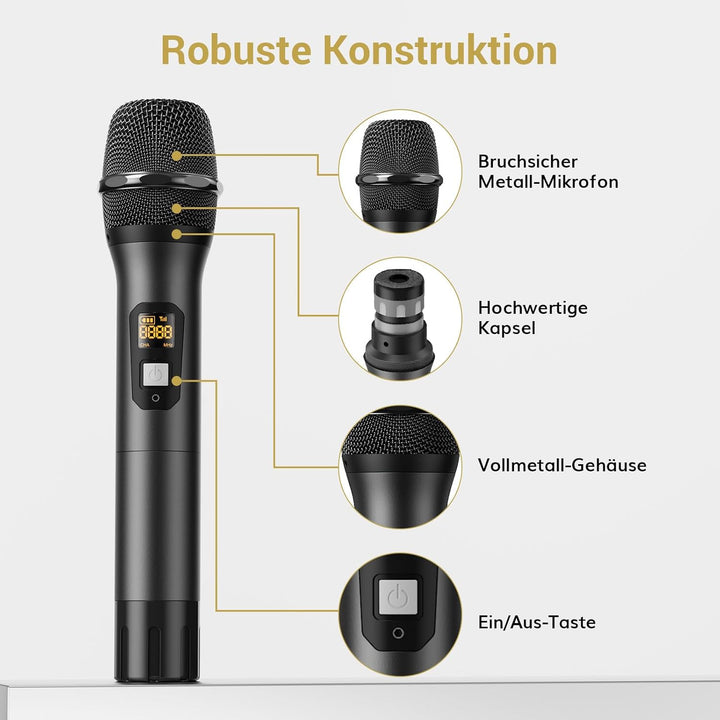 TONOR Wireless Funkmikrofon UHF Professionelles dynamisches drahtloses Dual Mikrofon, Handmikrofonsy
