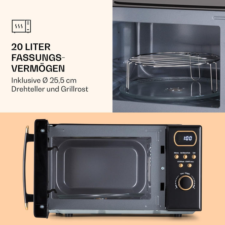 Klarstein Mikrowelle mit Grill, 800 Watt Mikrowelle Klein, 3-in-1Edelstahl-Mikrowelle Schwarz, Klein
