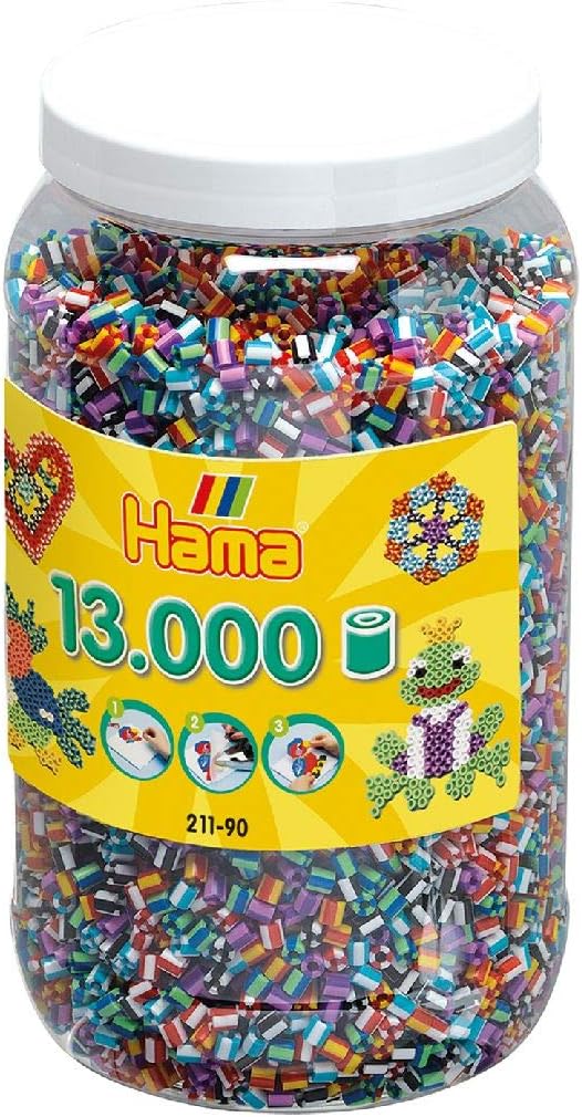 Hama Perlen 211-90 Bügelperlen XXL Dose mit ca. 13.000 bunte Midi Bastelperlen mit Durchmesser 5 mm