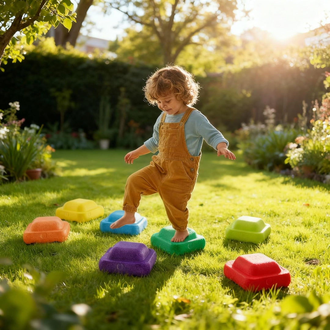 Balancesteine 7er Set für Kinder - Spielsteine Drinnen & Draussen - stapelbare Balancier Steine - St