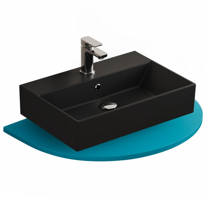 Aqua Bagno | Eckiges Design Waschbecken mit dünnem Rand, Trendfarbe schwarz matt, hochwertige Kerami