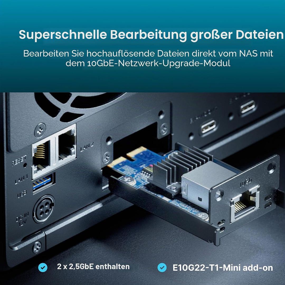 Synology Erweiterbares NAS-Kit mit 5 Schächten, DS1525+ AMD RyzenCPU mit 8 GB Speicher, 2,5 GbE Stan