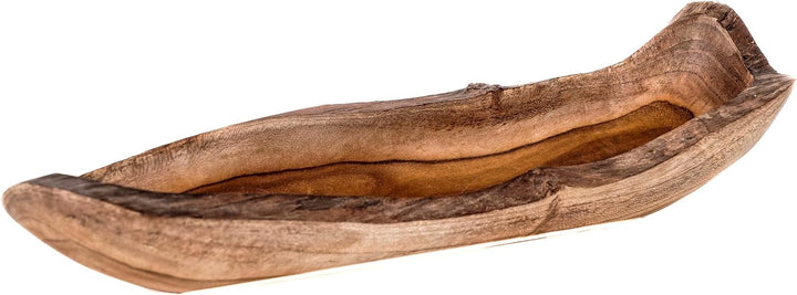 Windalf Natur Holzschale GALINA 35 cm Rustikale Teakholzschale Längliche Holzschale Schlüsselablage