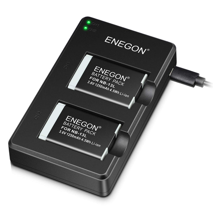 ENEGON NB-13L Lithium-Akku(2Stück), Dual Ladegerät für Canon PowerShot G5 X,G5X Mark II,G7 X,G7 X Ma