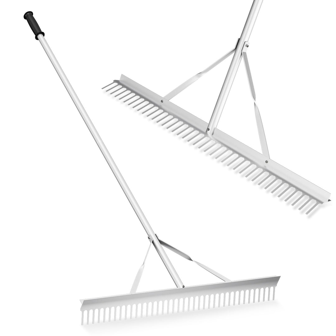 COSTWAY Rechen, Gartenrechen mit 91 cm Arbeitsbreite, 36 Zinken & 174 cm langem Griff, Laubrechen au
