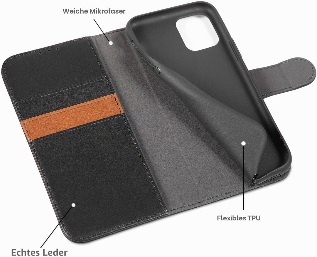 LENSUN Echtleder Hülle für iPhone 11 Pro, Handyhülle [Echtes Leder][Magnetverschluss][RFID Schutz] H