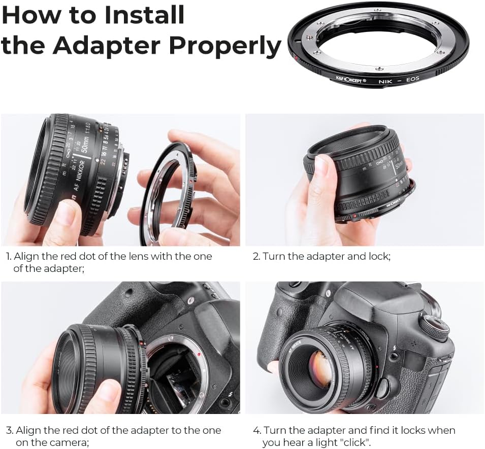 K&F Concept AI-EOS Objektivadapter für Nikon AI AI-S A, Canon EOS EF EF-S und für 60D 50D 550D 500D