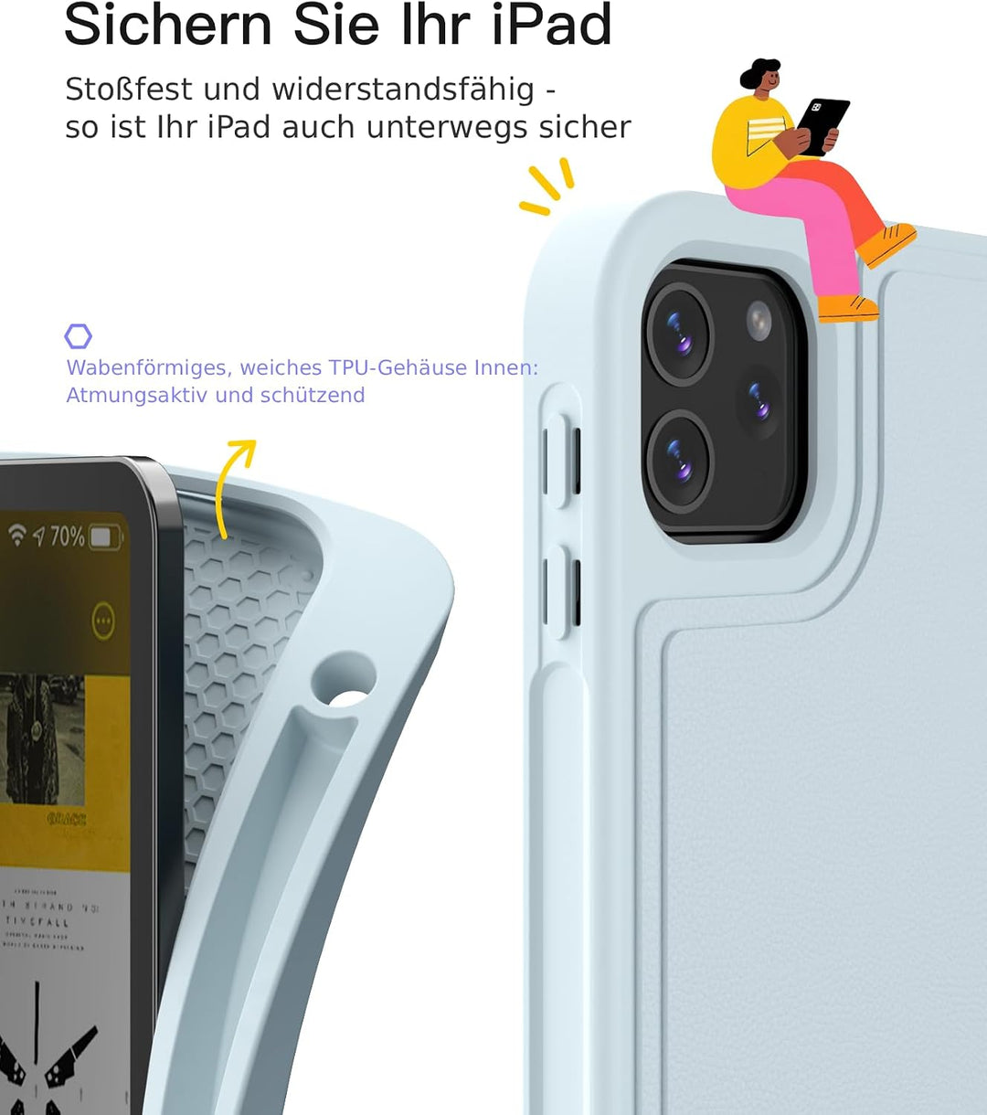 Inateck Hülle mit Tastatur iPad A16/10. Gen, 3 Bluetooth-Kanäle | Kompatibel mit iPad Air 11" M4/M3/