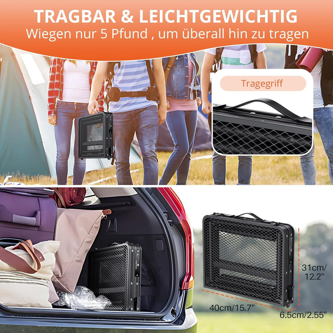 FUNYKICH Tragbarer Grilltisch 58 x 40cm, Campingtisch Outdoor Klappbar mit 3 Höhen Verstellbarer(26/