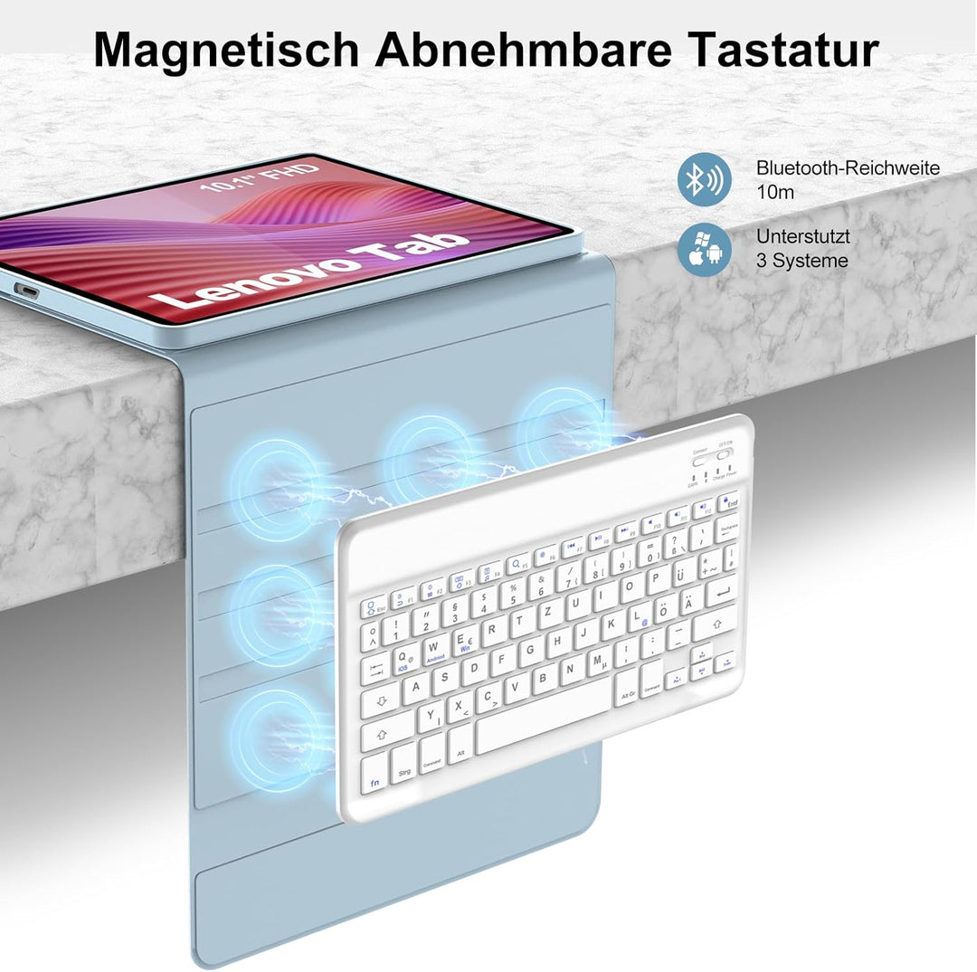 IVEOPPE Tastatur für Lenovo Tab 10.1 Zoll 2025, Ultradünn Flip Entfernbar Drahtloser, Bluetooth Magn