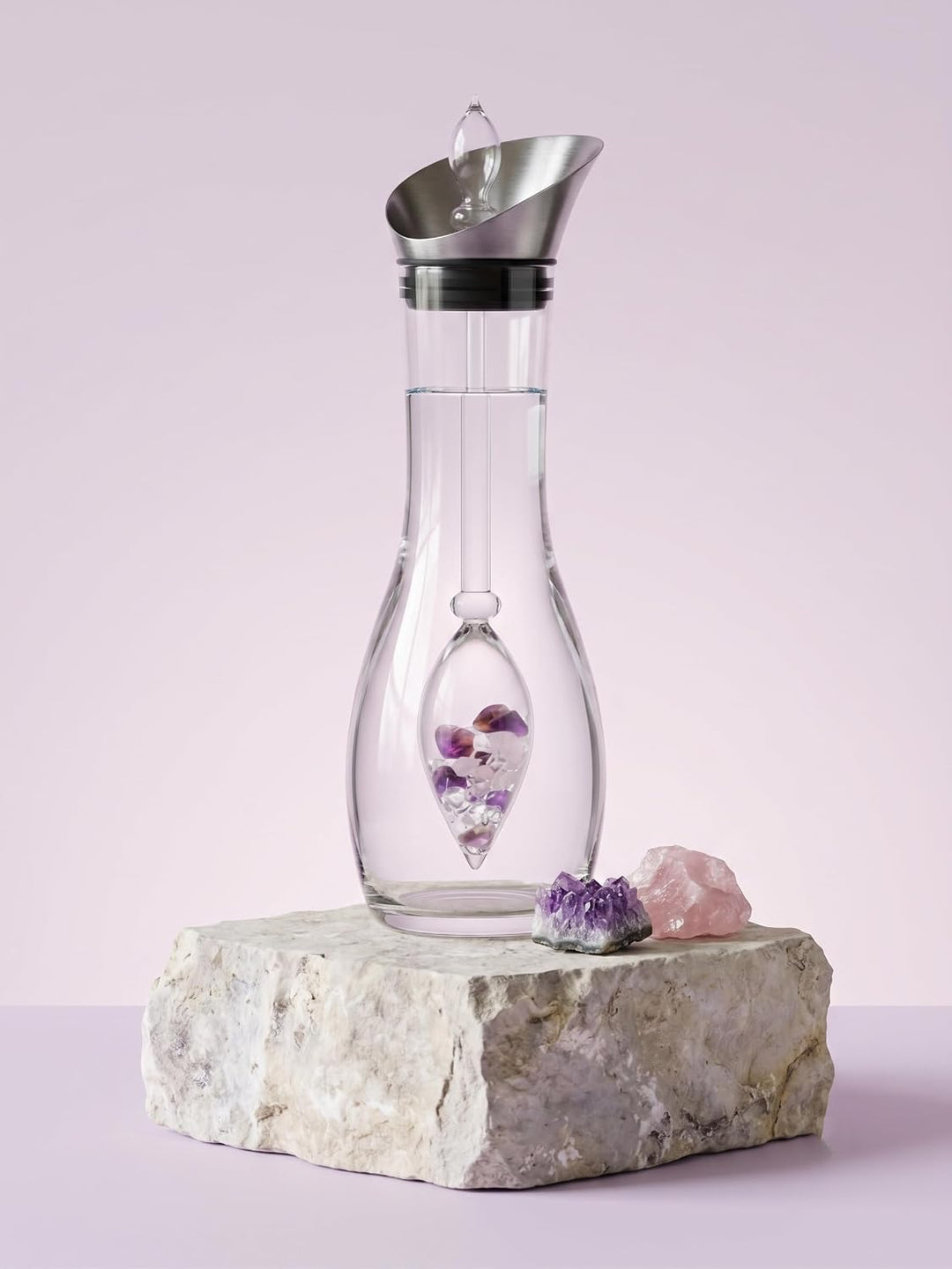 Vitajuwel Wellness Edelsteinwasserset für Zuhause (Karaffe Era & Phiole) mit Amethyst, Rosenquarz &