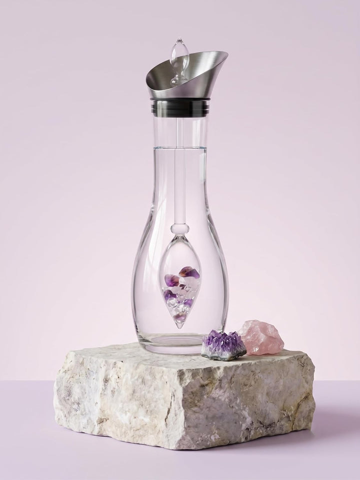Vitajuwel Wellness Edelsteinwasserset für Zuhause (Karaffe Era & Phiole) mit Amethyst, Rosenquarz &