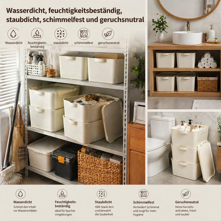 RMAN 4er Set Aufbewahrungsbox mit Deckel 15L Kunststoff (PP) Organizer Box Stapelbar Plastikbox für
