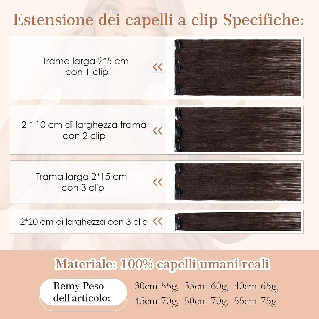 Extensions Echthaar Clip In Haarverlängerungen 100% Remy Echthaar Dünn 8 Tressen 18 Clips Glatt 35cm