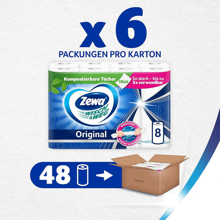 Zewa Wisch&Weg Original Mega Pack, 6 Packungen , 48 Stück (6er Pack) 48 Stück (6er Pack) Origil Küch