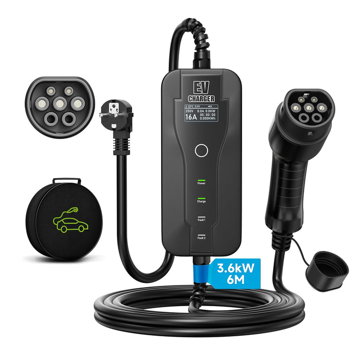 AFYEEV 3.6kw Ladekabel Typ 2, 6M Typ 2 Ladekabel, Ladekabel Elektroauto Typ 2 mit Schuko Stecker Ein