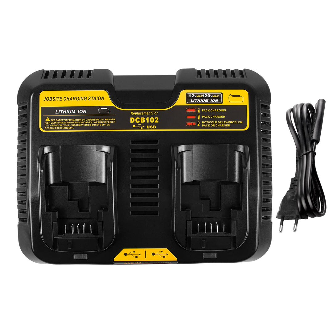 ASUNCELL Dual Port Akku Ladegerät Kompatibel mit Dewalt DCB115 18V XR, 3.0A 12V-20V MAX Li-Ion Schne