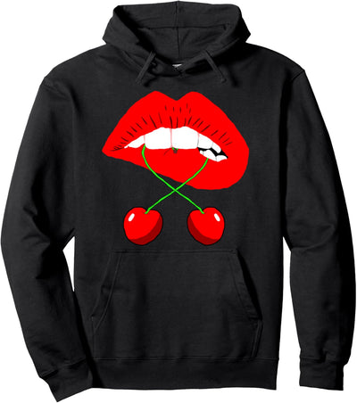Rote Lippen Cherry Kirschen Kussmund Lippenstift Kuss Mund Pullover Hoodie