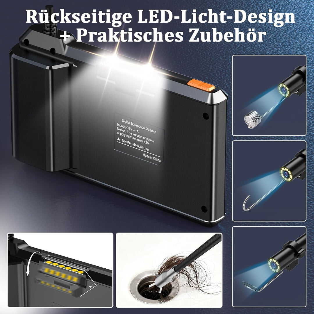 Endoskopkamera mit Licht Ferdiiz, 1080P HD Inspektionskamera mit 4,3-Zoll-IPS-Bildschirm, 5M Halbsta
