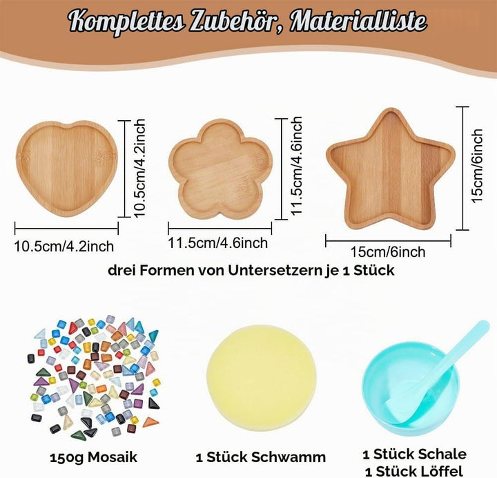 WEBEEDY 3 Sets Porzellan-Mosaik Fliesen-Mosaik-Kit Mit Holzuntersetzer Mosaiksteine DIY Mosaik Unter