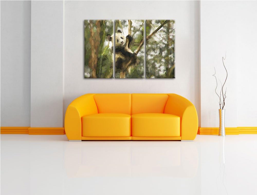 niedlicher Pandabär auf Baum NewArt 3-Teiler Leinwandbild 120x80 Bild auf Leinwand, XXL riesige Bild