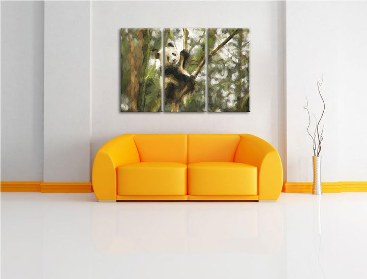 niedlicher Pandabär auf Baum NewArt 3-Teiler Leinwandbild 120x80 Bild auf Leinwand, XXL riesige Bild