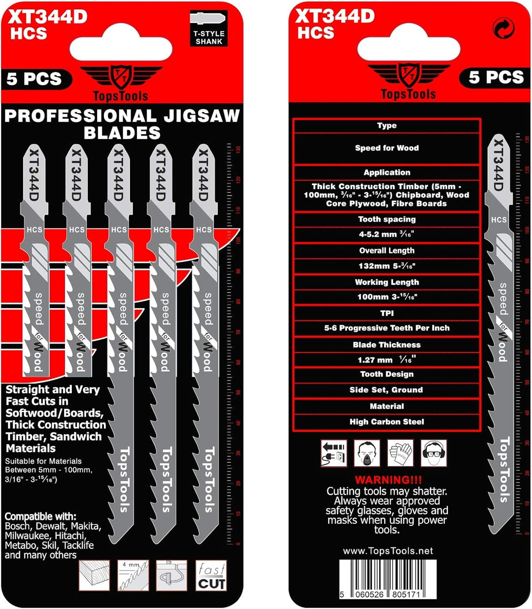 25 x TopsTools JSTTX344D_5 XT344D 132mm lange Stichsägeblätter für saubere und schnelle Schnitte kom