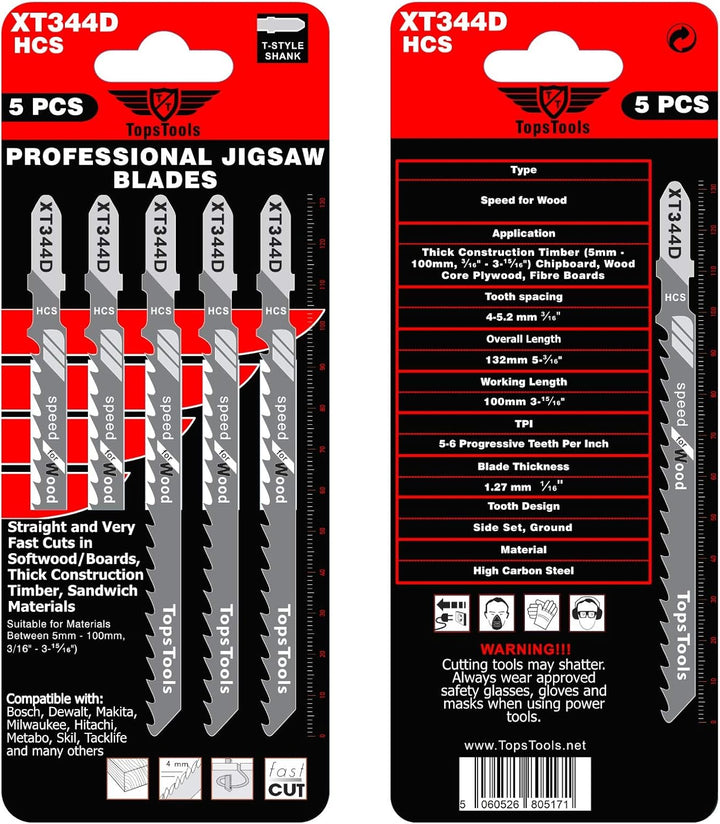 25 x TopsTools JSTTX344D_5 XT344D 132mm lange Stichsägeblätter für saubere und schnelle Schnitte kom