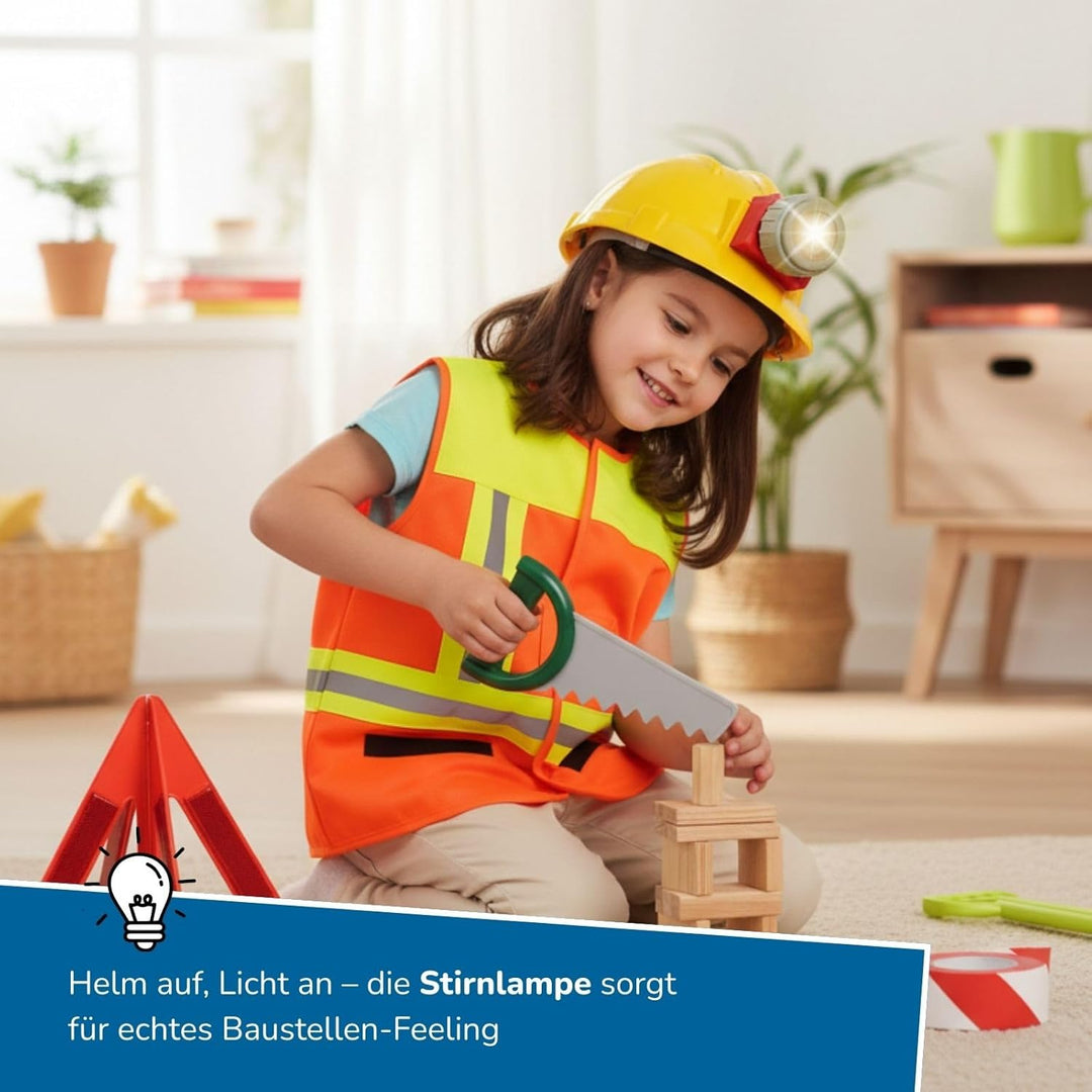 alldoro Rollenspielsets Feuerwehr/Polizei/Bauleiter, Kostüm mit Weste, Kopfbedeckung & Zubehör, inkl