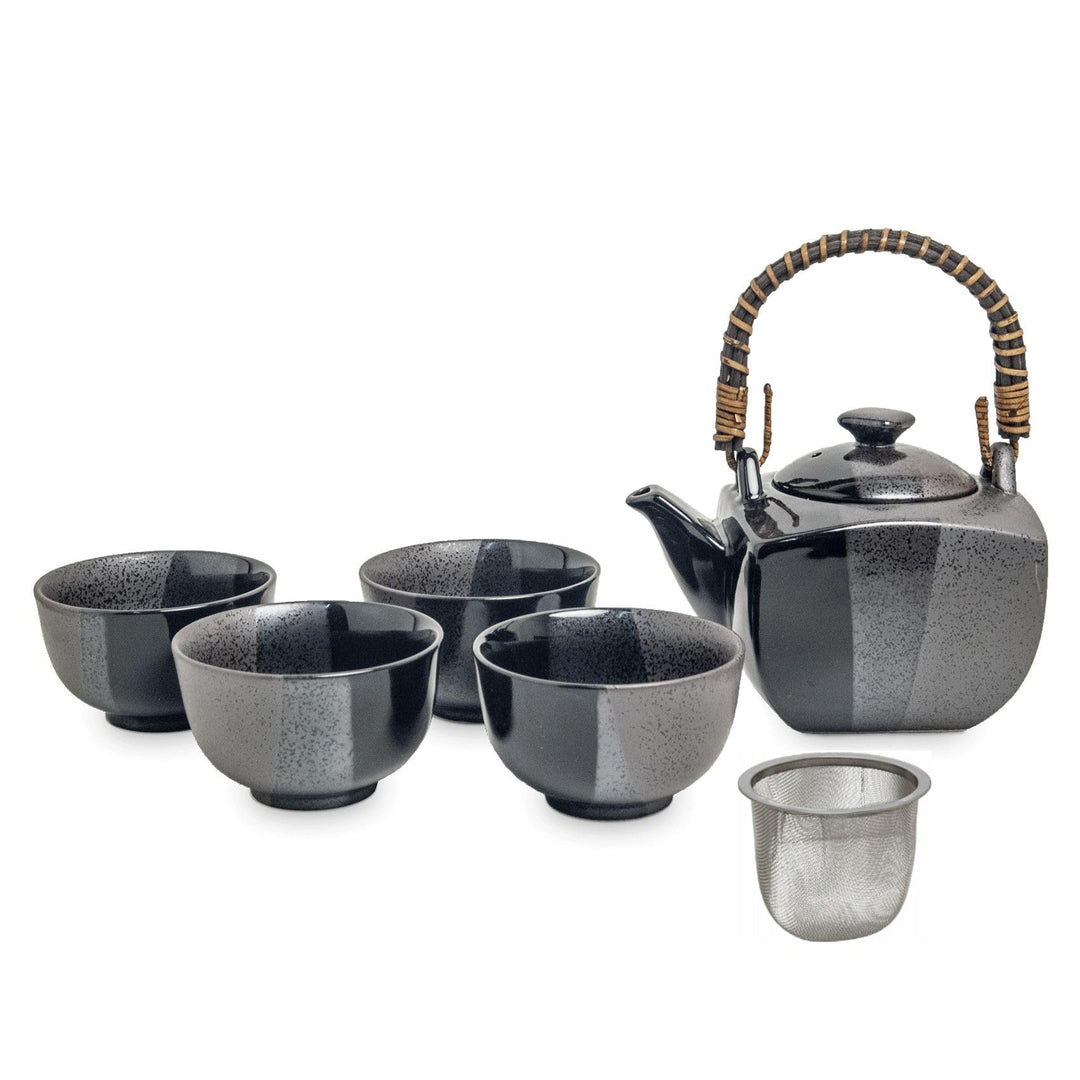 Original Japanisches Teeservice Kuro schwarz Japan Porzellan Teeset in Geschenkbox Kanne 600 ml, KUR
