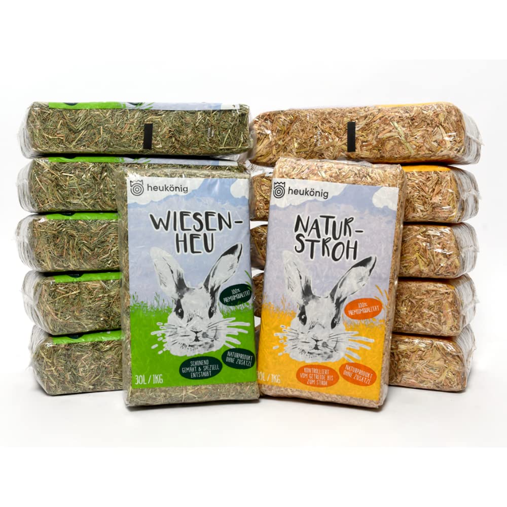 Kombi-Sparpaket: 6kg Heu und 6kg Stroh in handlichen 1kg Beuteln (12kg) - Futter und Einstreu für Kl