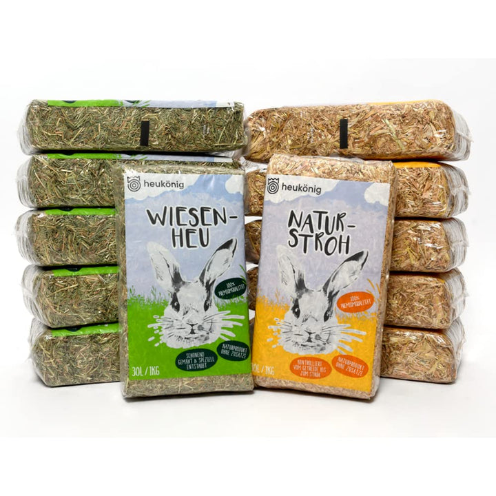 Kombi-Sparpaket: 6kg Heu und 6kg Stroh in handlichen 1kg Beuteln (12kg) - Futter und Einstreu für Kl