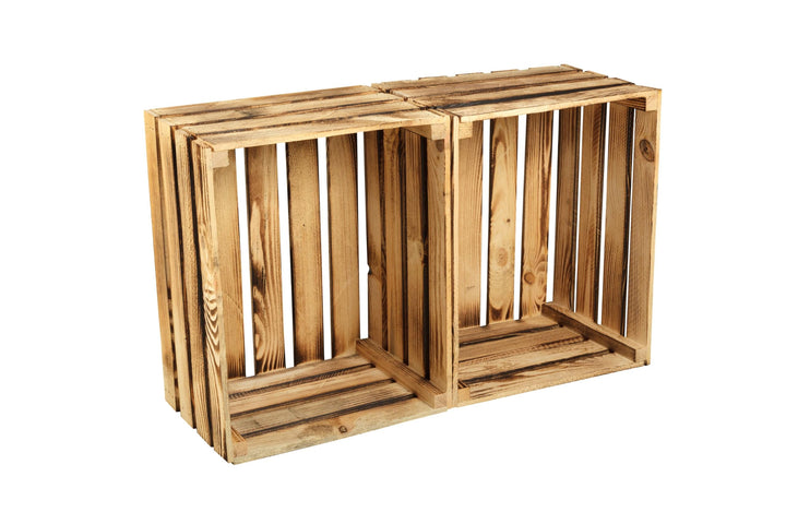 GrandBox Geflammte 2er Set Holz-Kiste 50x40x30 cm Wein-Kiste Obst-Kiste Deko-Kiste Kaminholz-Kiste A