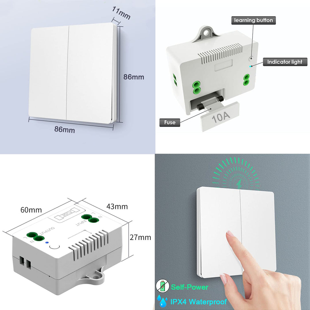DieseRC Kinetischer Funk Lichtschalter, Wandpaneel 433Mhz RF Sicherheit Funkschalter und 10A Relais