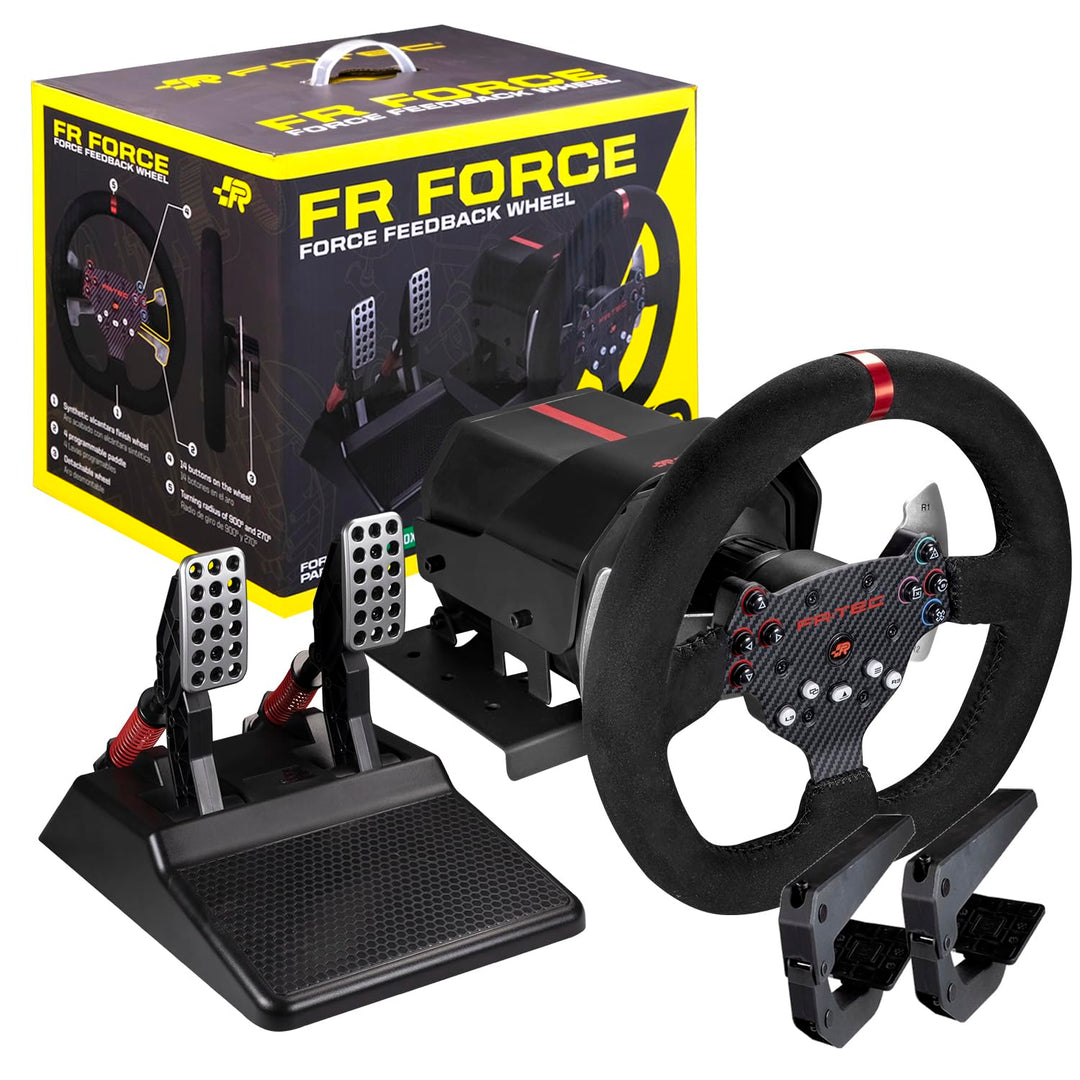 FRTEC - Lenkrad mit Pedalen FR FORCE, Force-Feedback 3,2 Nm, Doppelmotor, abnehmbare Felge, Zahnräde