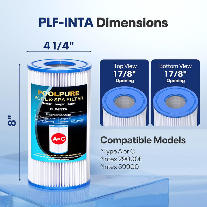 POOLPURE 12 Stück filter für Typ A oder C, kompatibel mit Intex 29000E/59900E, Easy Set Poolfilter,