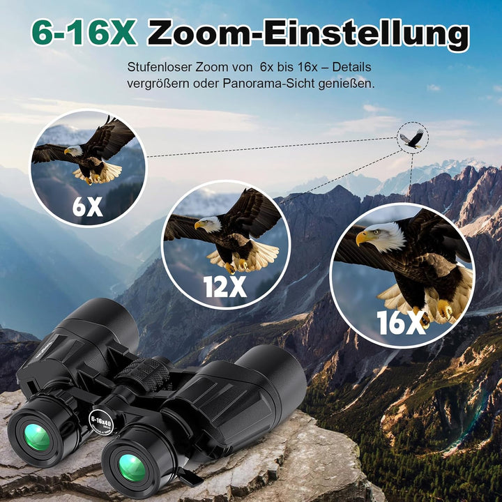 Fernglas mit 6-16 x 40 Zoom für Erwachsene, leistungsstarkes Militär-Fernglas für Vogelbeobachtung,