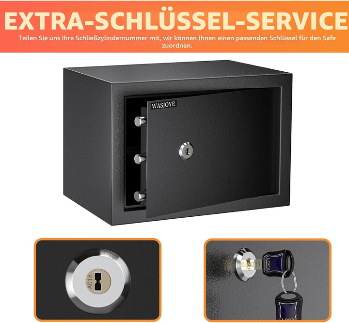 Safe Tresor mit Schlüssel, WASJOYE Möbeltresor mit Schlüssel-Schloss für Zuhause/Büro, 16L Wandtreso