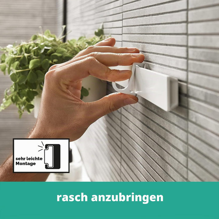 hansgrohe WallStrois - Badezimmerset, Zubehör Set für das Bad ohne bohren, 4-teilig, Wandstange, Abl
