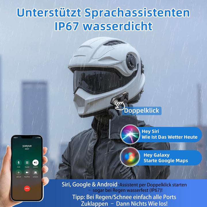 R6S Motorrad Headset Bis zu 6 Motorräder anschliessbarr 1200M Wireless Kommunikationssystem für 2 Pe
