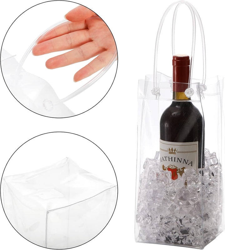 Frcctre 12 Stück Eisweinbeutel, tragbare, faltbare PVC-Weinbeutel, Kühltaschen mit Griff, transparen
