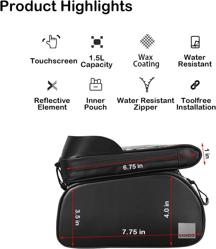 Miuphro Sahoo Water Resistant Bike Top Tube Bag 122056 122007 Bicycle Frame Dual Panniers with Detac
