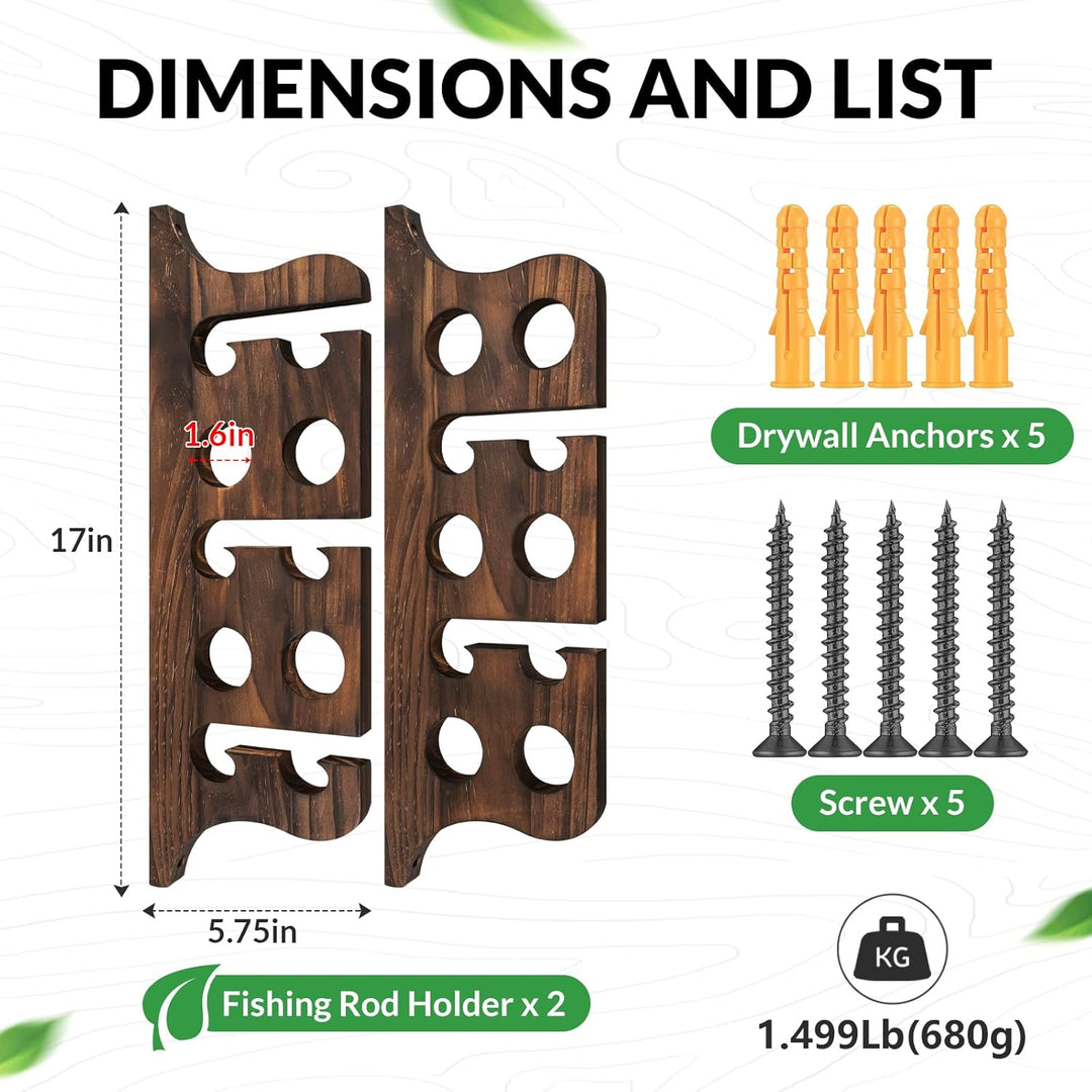 THKFISH 2 Stück 17 x 5.75 in Wandhalterung für Angelruten hält 10 Ruten oder Combos, Rutenhalter Wan