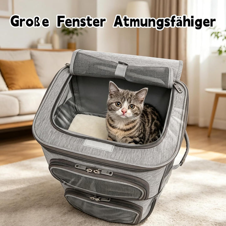 Katzenrucksack Grosse Katzen, Hunderucksack mit 7 Belüftungsfenstern, Zusammenklappbar Katzentranspo