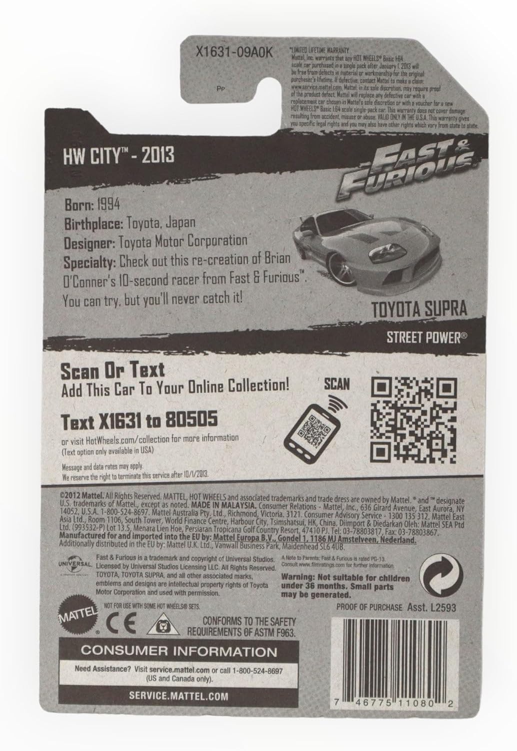 2013 Hot Wheels Hw City Fast & Furious 5/250 - Toyota Supra