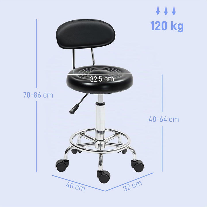 HOMCOM Rollhocker höhenverstellbar Drehhocker Drehbar Salon Hocker mit Lehne, Rädern, Arbeitshocker