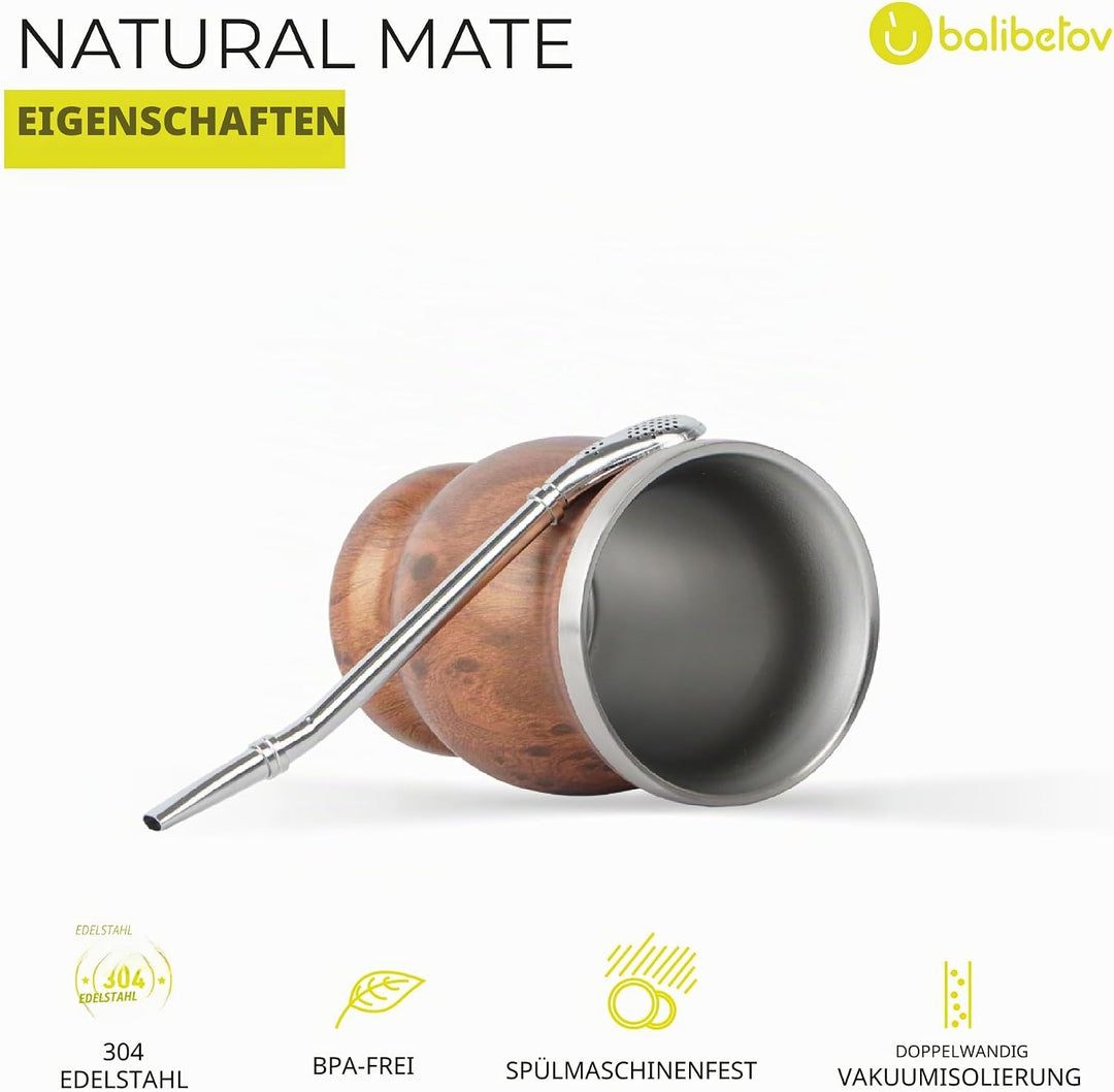 balibetov Yerba Mate Tee Set (Mate Becher) aus Rostfreiem Edelstahl mit Bombilla (Strohhalm) für Mat