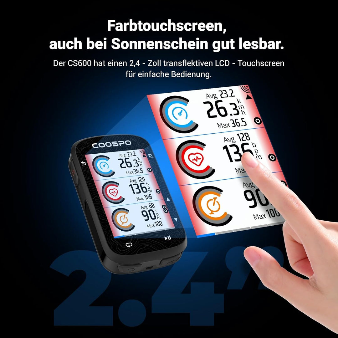 COOSPO Farbtouchscreen GPS Fahrradcomputer CS600, Wireless IPX7 Wasserfestes Fahrrad-GPS-Tachometer