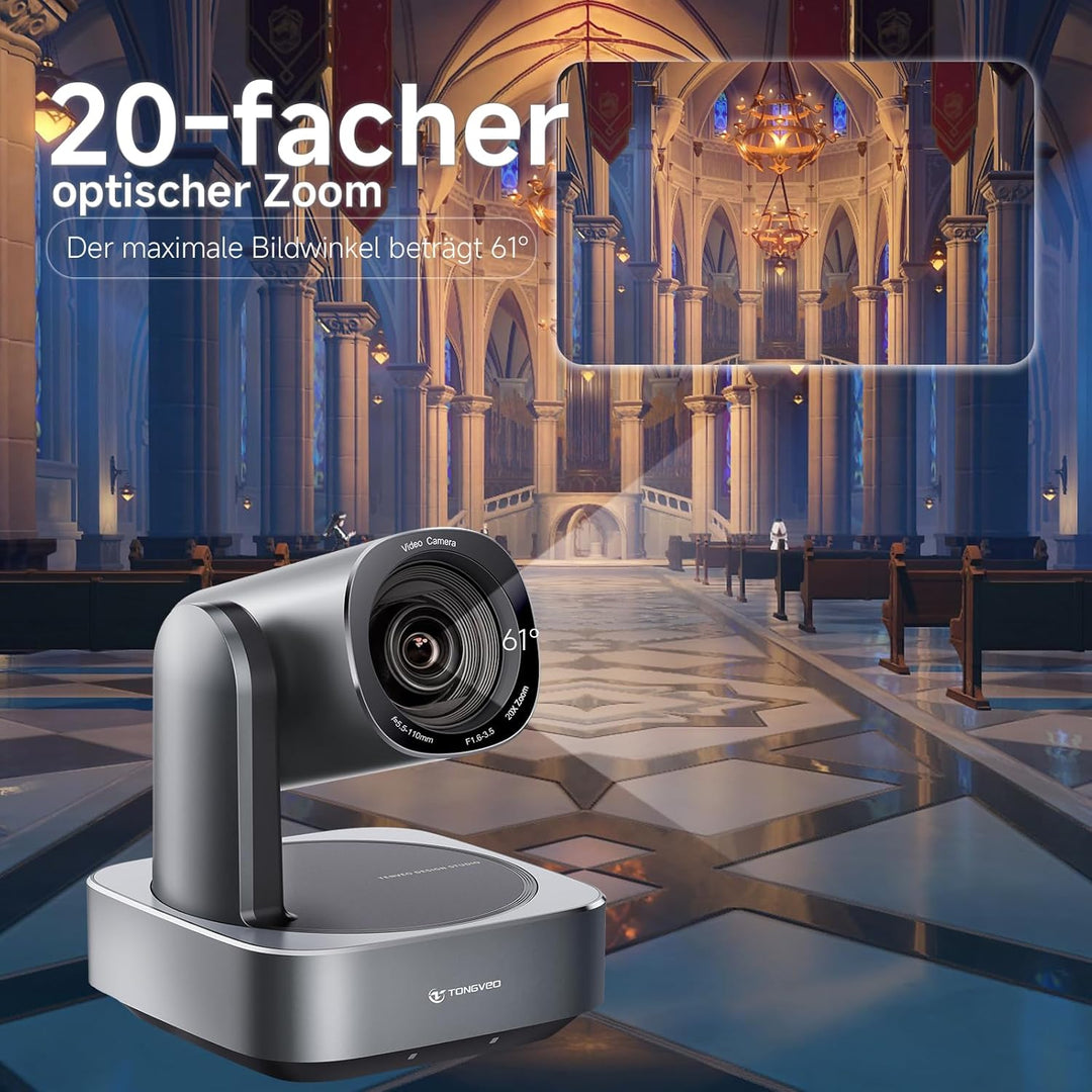 PTZ-Kamera mit 20-Fach optischem Zoom,TONVEO USB HDMI LAN IP Live-Streaming-Kamera,1080P 60fps Video